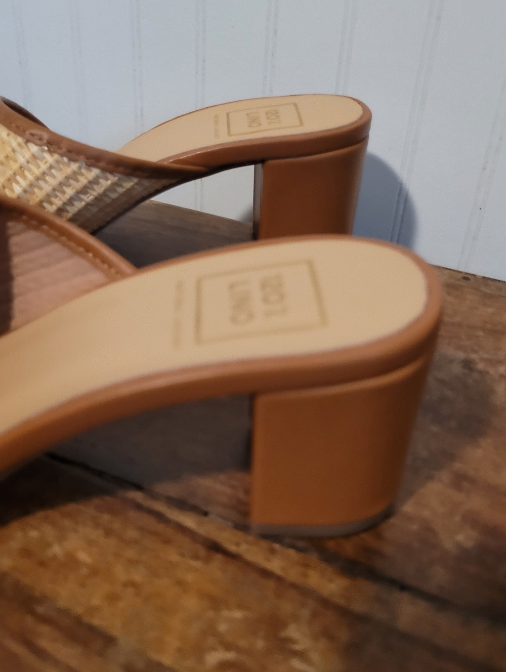 120% Lino Raffia Slide Sandals Block Heel  Size US 8.5 EU39  Tan Natural NWOB - Picture 5 of 10